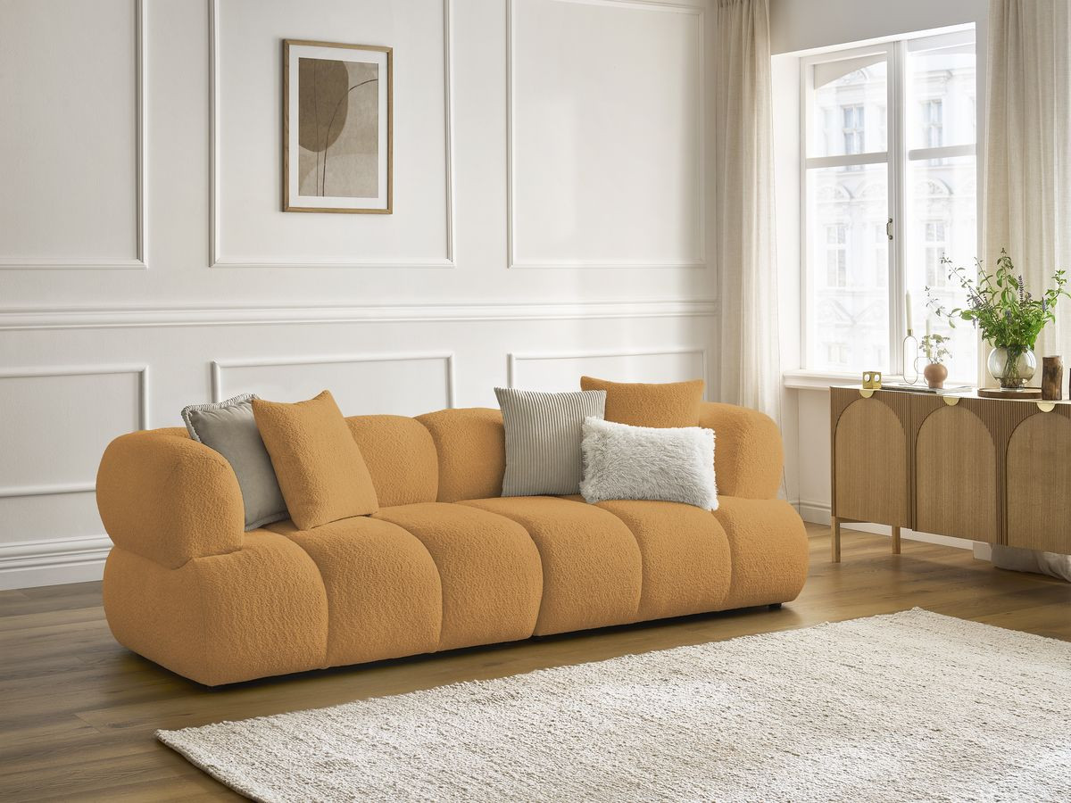 Canapé droit 3 places PAMIRA bouclette jaune