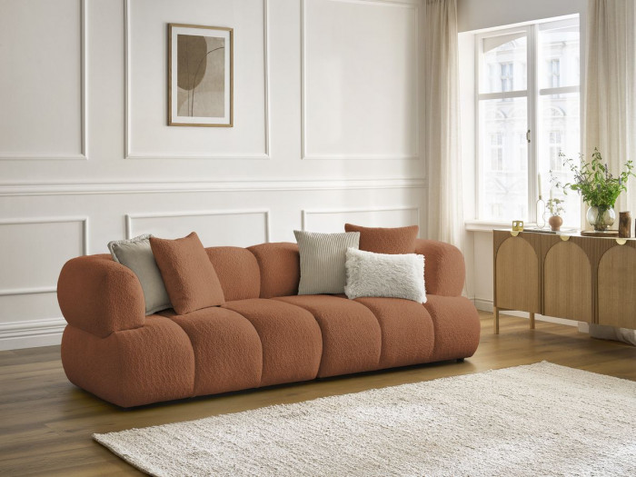 Canapé droit fixe 3 places PAMIRA tissu bouclette