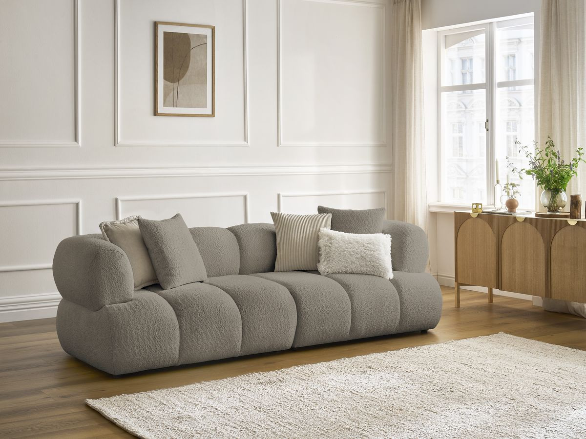 Canapé droit 3 places PAMIRA bouclette taupe