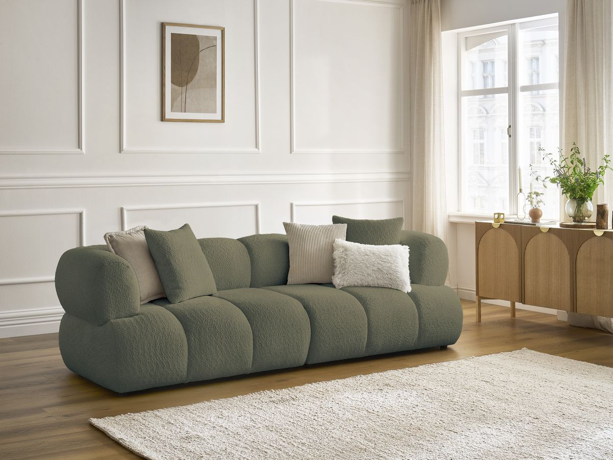Canapé droit 3 places PAMIRA bouclette vert