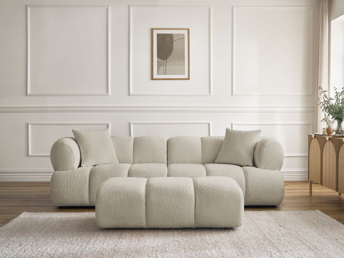 Canapé droit 3 places PAMIRA bouclette avec pouf beige — vue 5