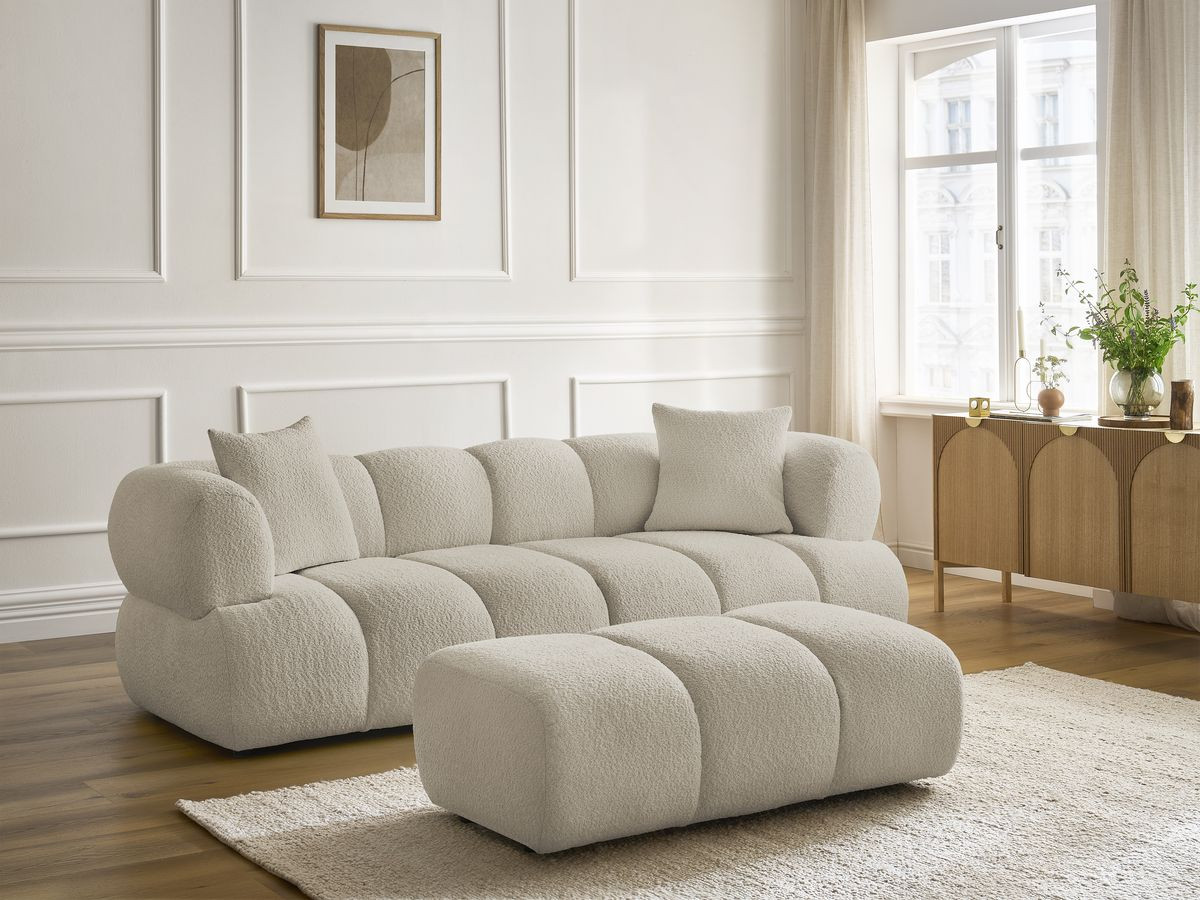 Canapé droit 3 places PAMIRA bouclette avec pouf beige — vue 6