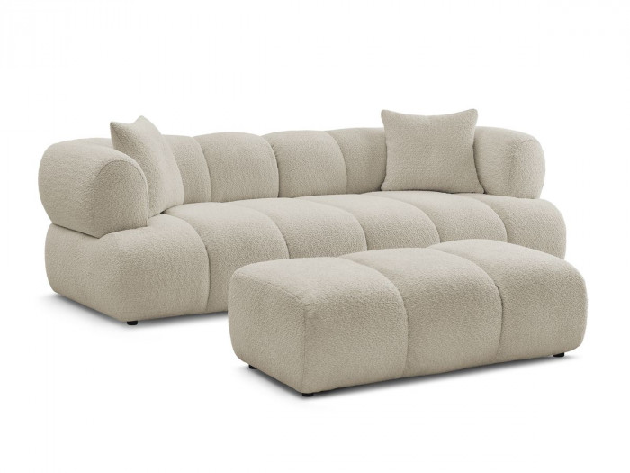 Canapé droit fixe 3 places PAMIRA tissu bouclette avec pouf