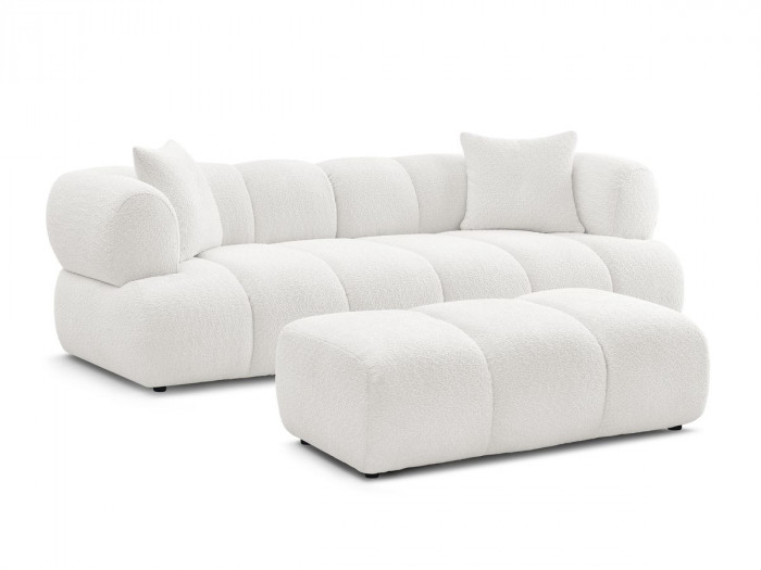 Canapé droit fixe 3 places PAMIRA tissu bouclette avec pouf