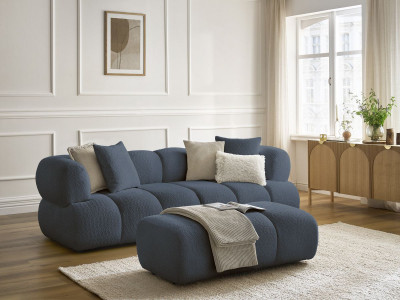 Canapé droit fixe 3 places PAMIRA tissu bouclette avec pouf