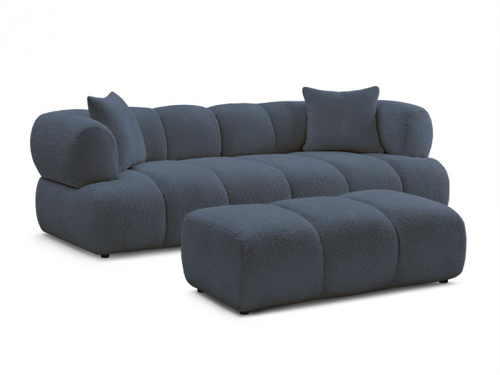 Canapé droit fixe 3 places PAMIRA tissu bouclette avec pouf