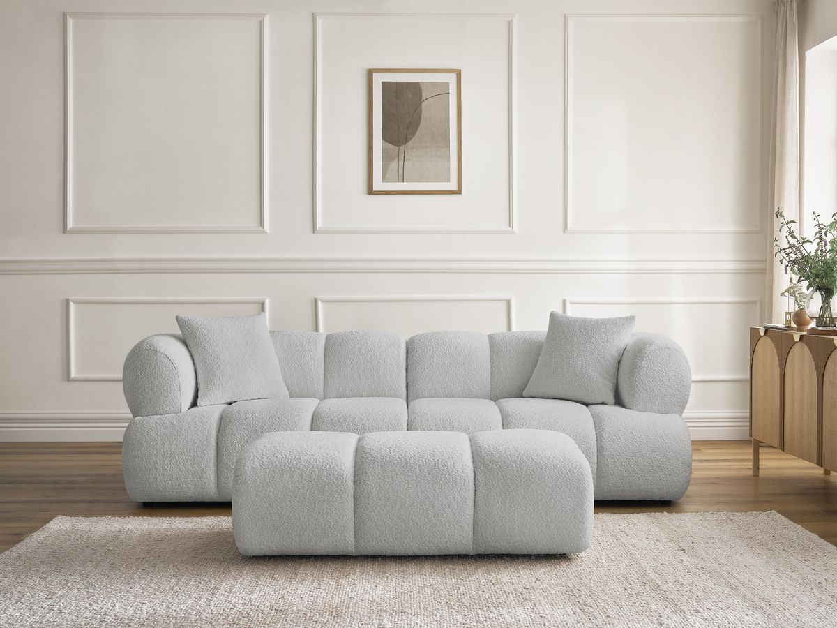 Canapé droit 3 places PAMIRA bouclette avec pouf gris clair — vue 5