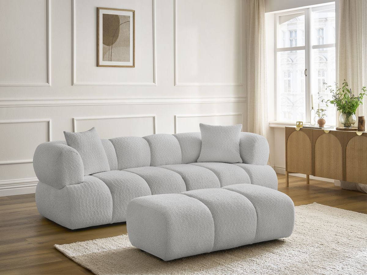 Canapé droit 3 places PAMIRA bouclette avec pouf gris clair — vue 6