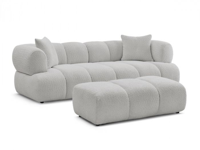 Canapé droit fixe 3 places PAMIRA tissu bouclette avec pouf