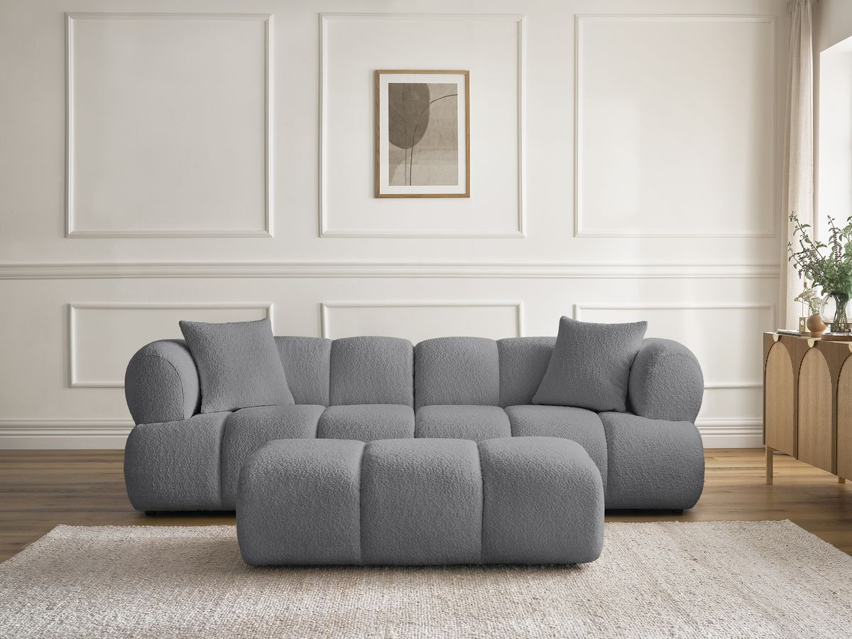 Canapé droit 3 places PAMIRA bouclette avec pouf gris foncé — vue 5