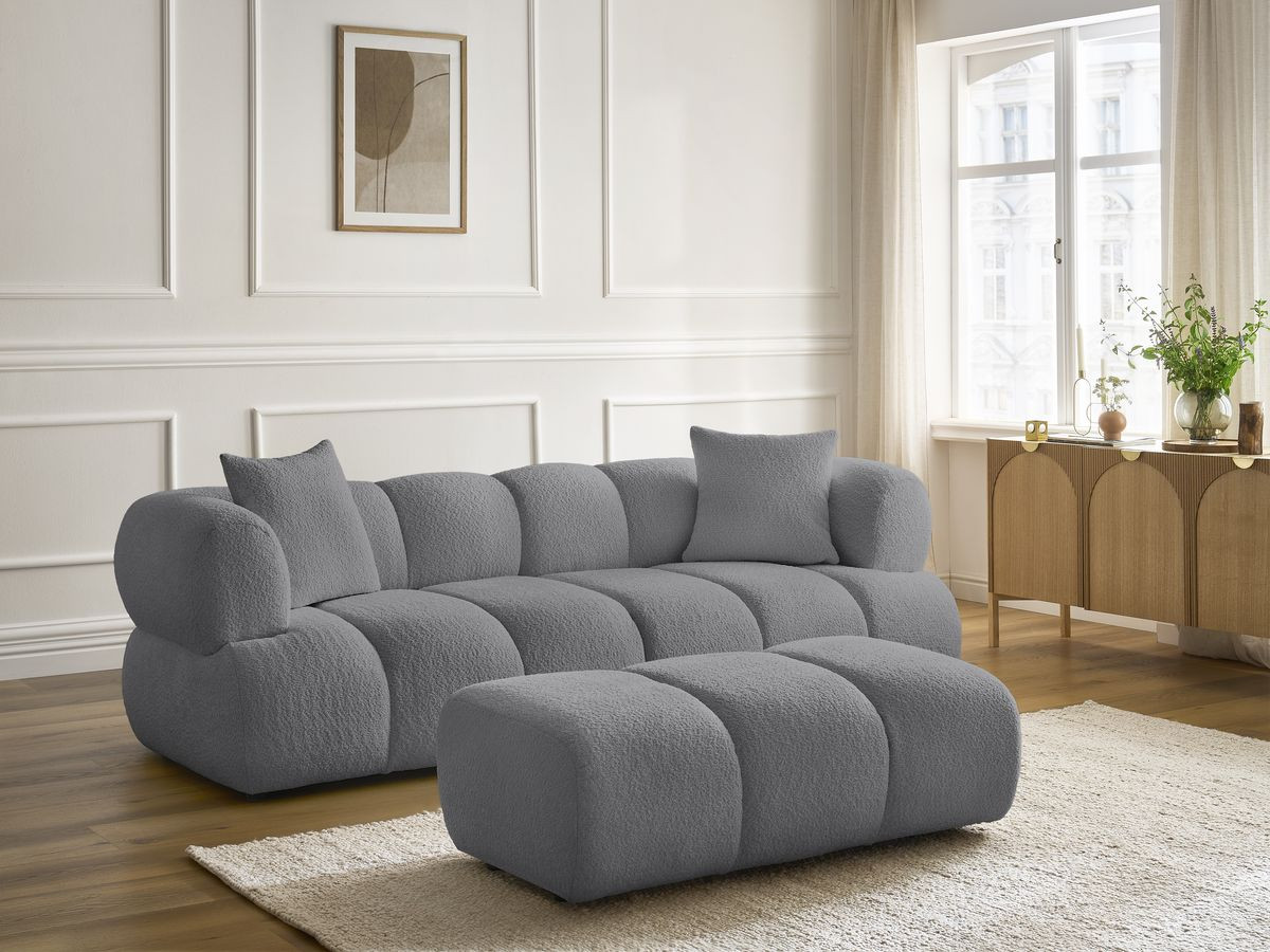 Canapé droit 3 places PAMIRA bouclette avec pouf gris foncé — vue 6