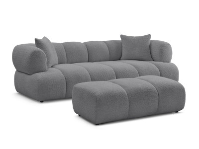 Canapé droit fixe 3 places PAMIRA tissu bouclette avec pouf