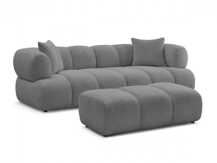 Canapé droit fixe 3 places PAMIRA tissu bouclette avec pouf