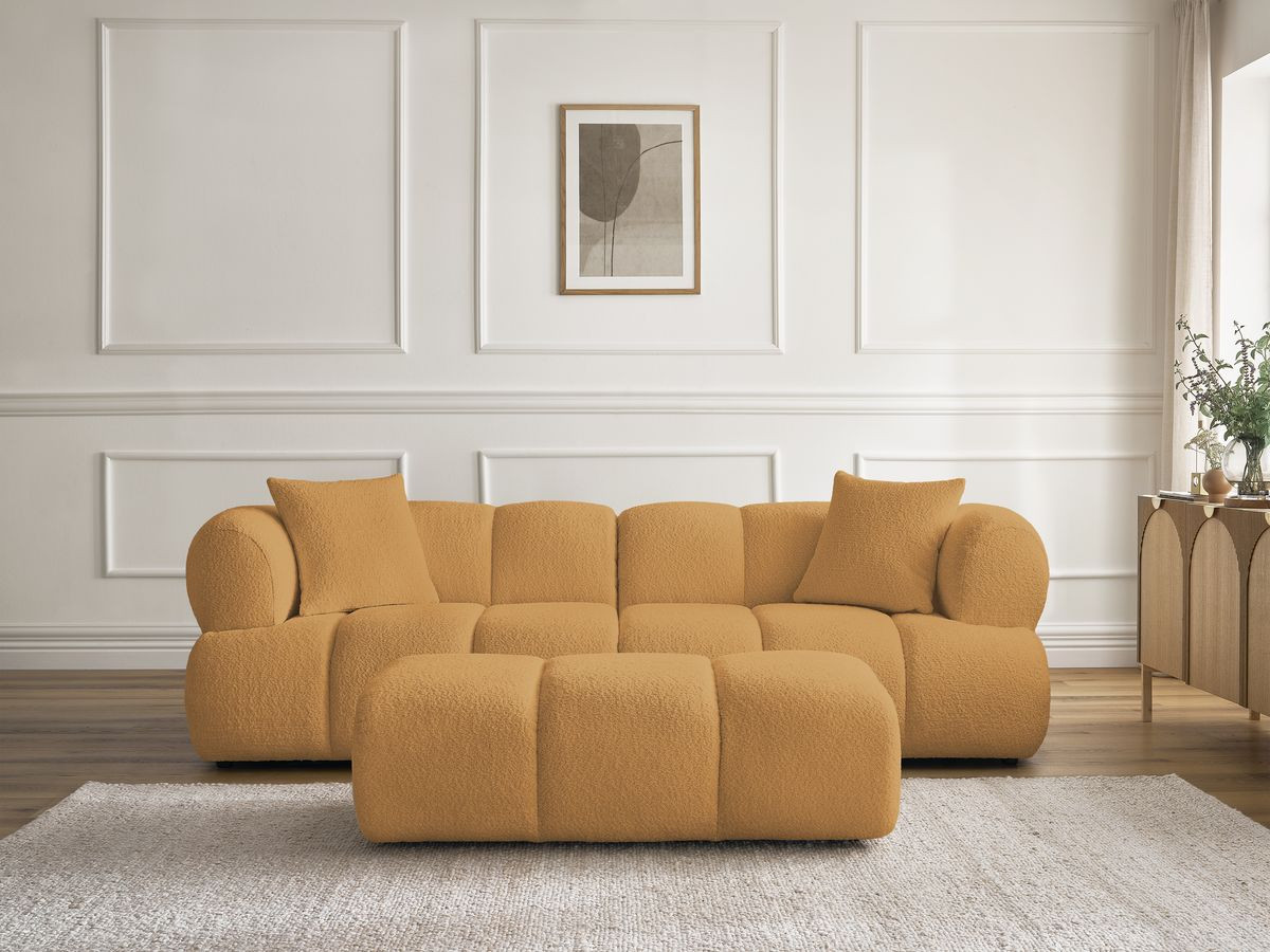 Canapé droit 3 places PAMIRA bouclette avec pouf jaune — vue 5