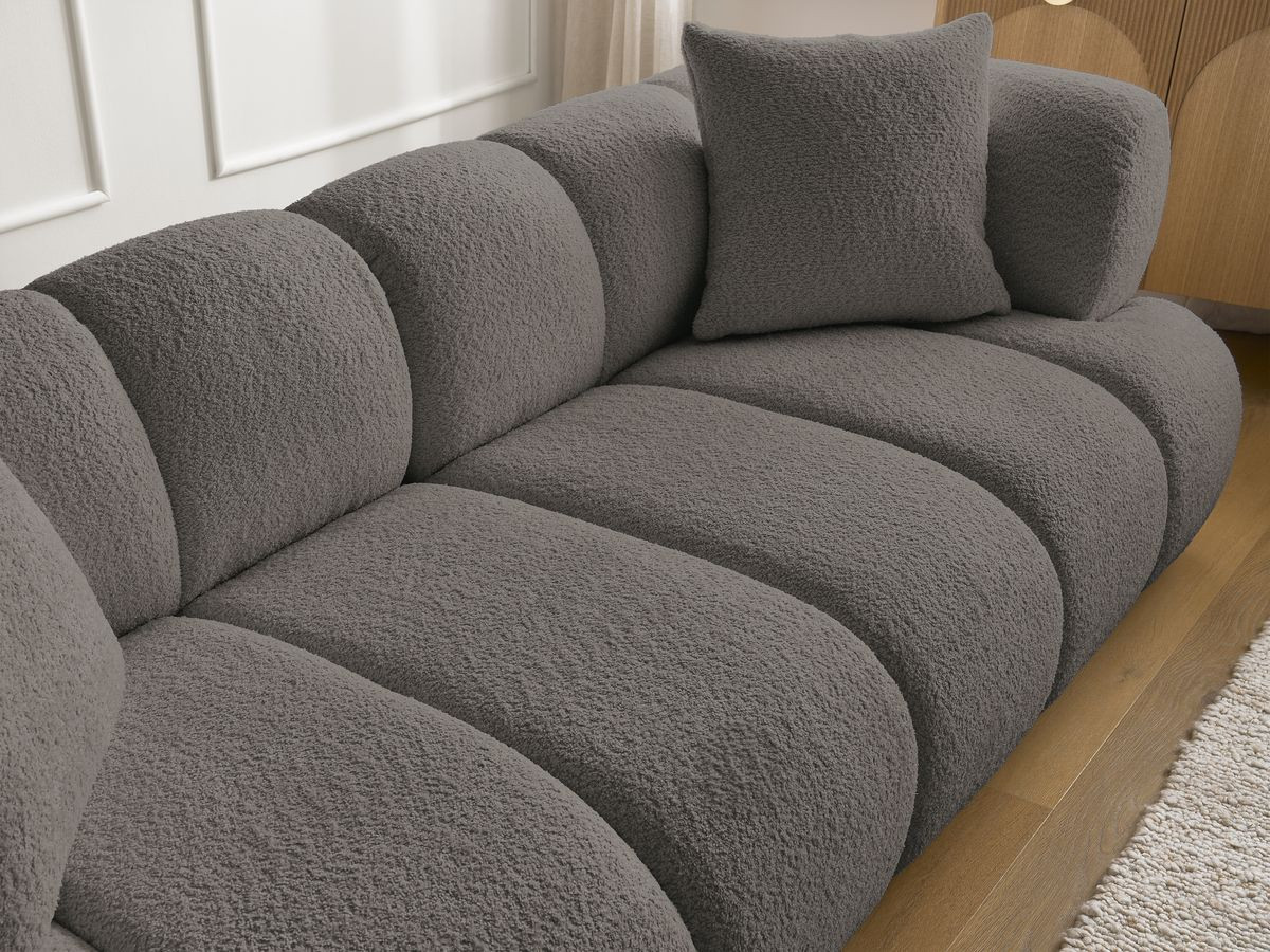 Canapé droit 3 places PAMIRA bouclette avec pouf marron — vue 6