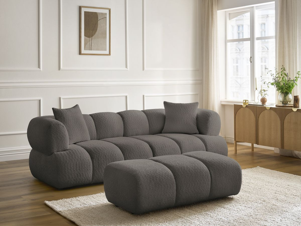 Canapé droit 3 places PAMIRA bouclette avec pouf marron — vue 5