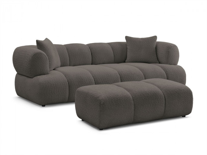 Canapé droit fixe 3 places PAMIRA tissu bouclette avec pouf