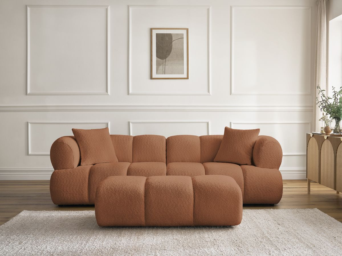 Canapé droit 3 places PAMIRA bouclette avec pouf orange — vue 5