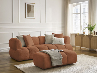 Canapé droit fixe 3 places PAMIRA tissu bouclette avec pouf