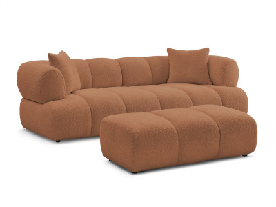 Canapé droit fixe 3 places PAMIRA tissu bouclette avec pouf