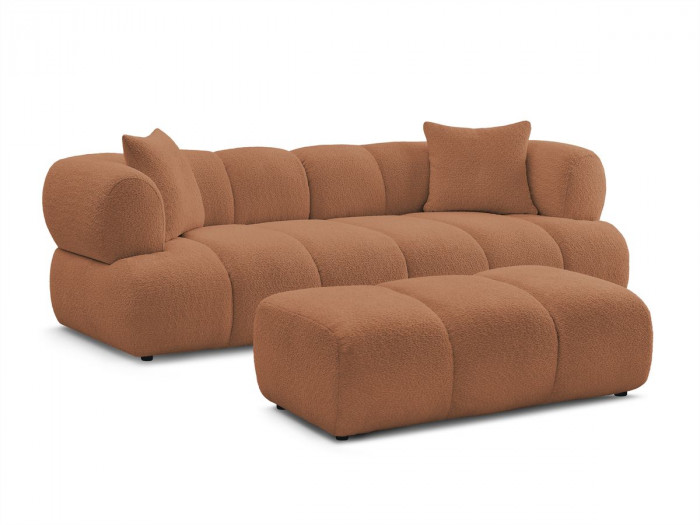 Canapé droit fixe 3 places PAMIRA tissu bouclette avec pouf