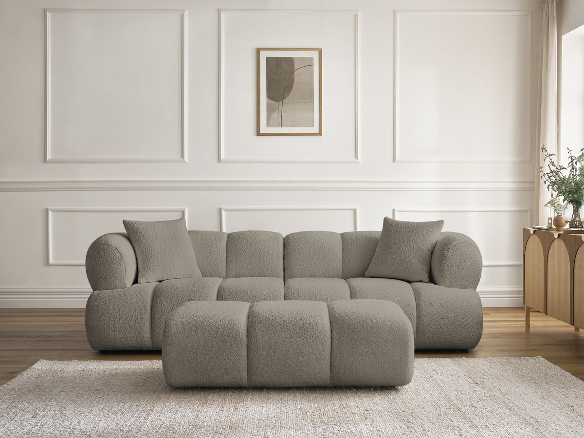 Canapé droit 3 places PAMIRA bouclette avec pouf taupe — vue 5