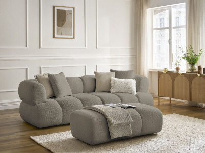 Canapé droit fixe 3 places PAMIRA tissu bouclette avec pouf