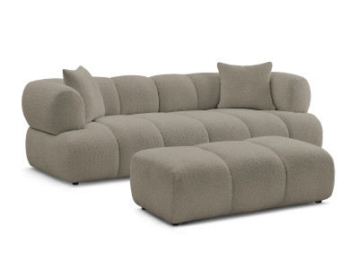 Canapé droit fixe 3 places PAMIRA tissu bouclette avec pouf