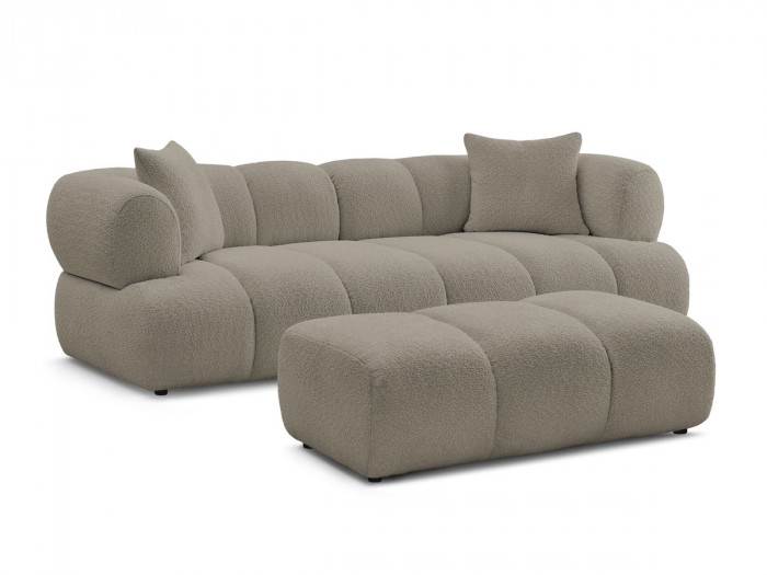 Canapé droit fixe 3 places PAMIRA tissu bouclette avec pouf