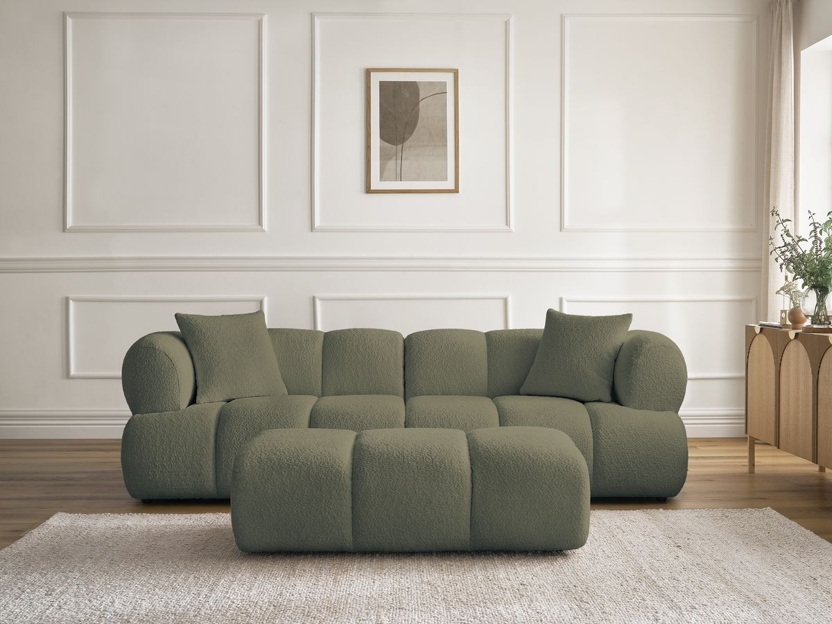 Canapé droit 3 places PAMIRA bouclette avec pouf vert — vue 5