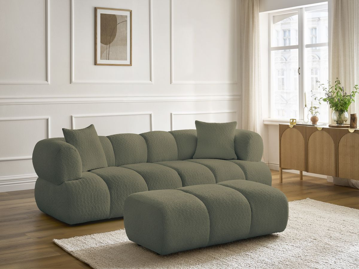 Canapé droit 3 places PAMIRA bouclette avec pouf vert — vue 6