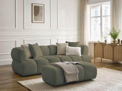 Canapé droit fixe 3 places PAMIRA tissu bouclette avec pouf