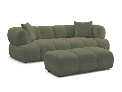 Canapé droit fixe 3 places PAMIRA tissu bouclette avec pouf