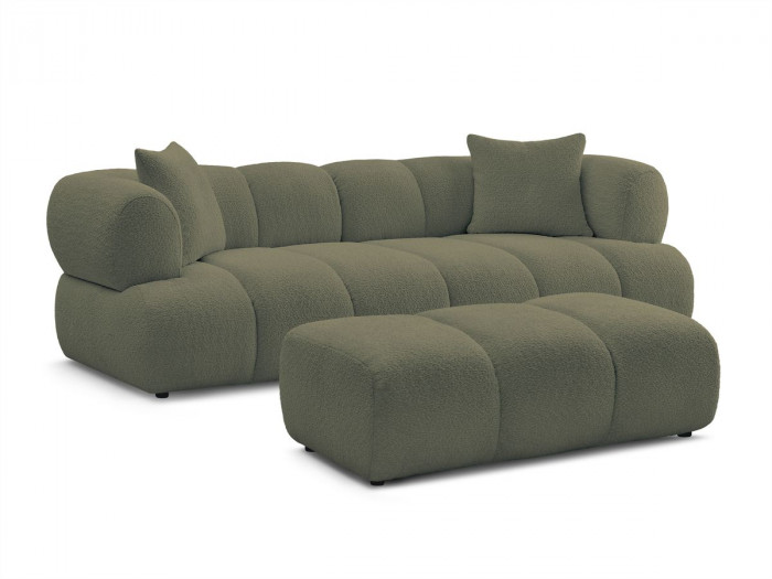 Canapé droit fixe 3 places PAMIRA tissu bouclette avec pouf