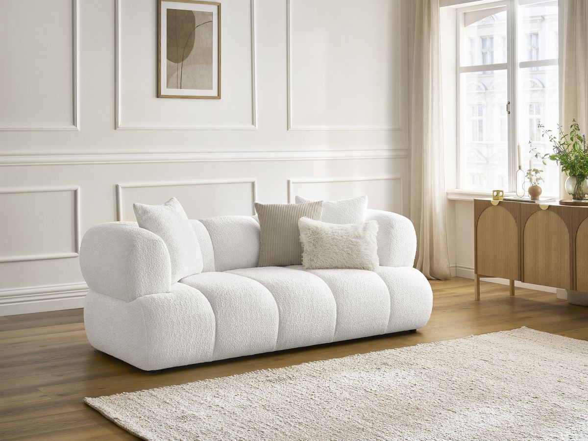 Canapé droit 2 places PAMIRA bouclette blanc