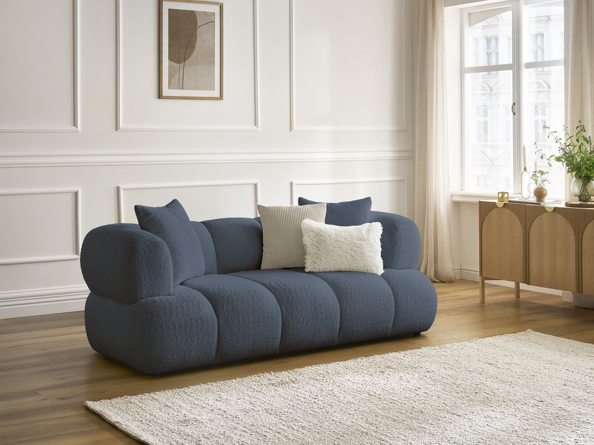 Canapé droit 2 places PAMIRA bouclette bleu foncé