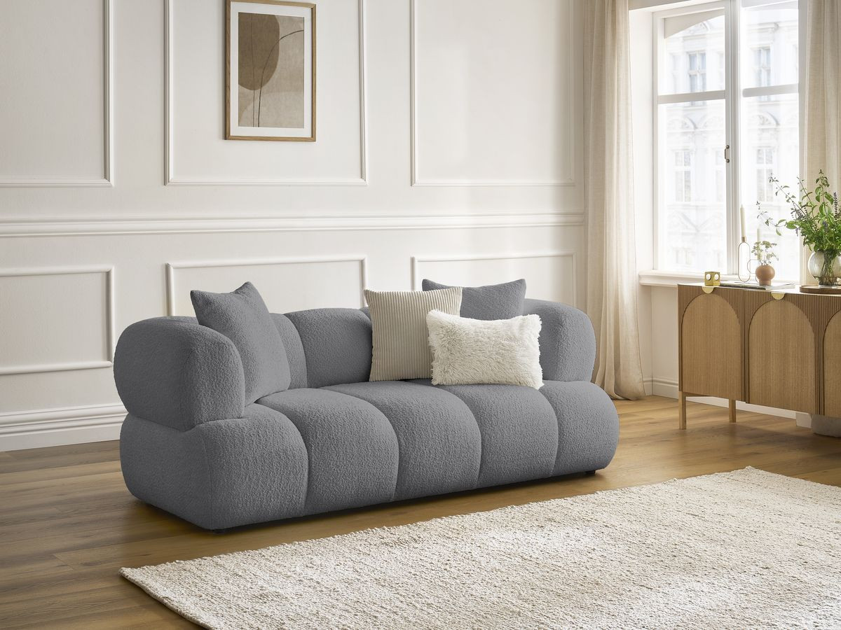 Canapé droit 2 places PAMIRA bouclette gris foncé