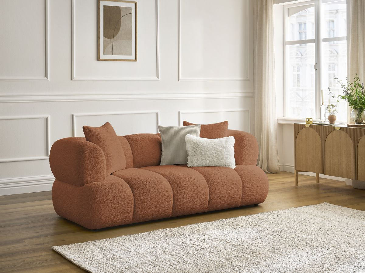 Canapé droit 2 places PAMIRA bouclette orange