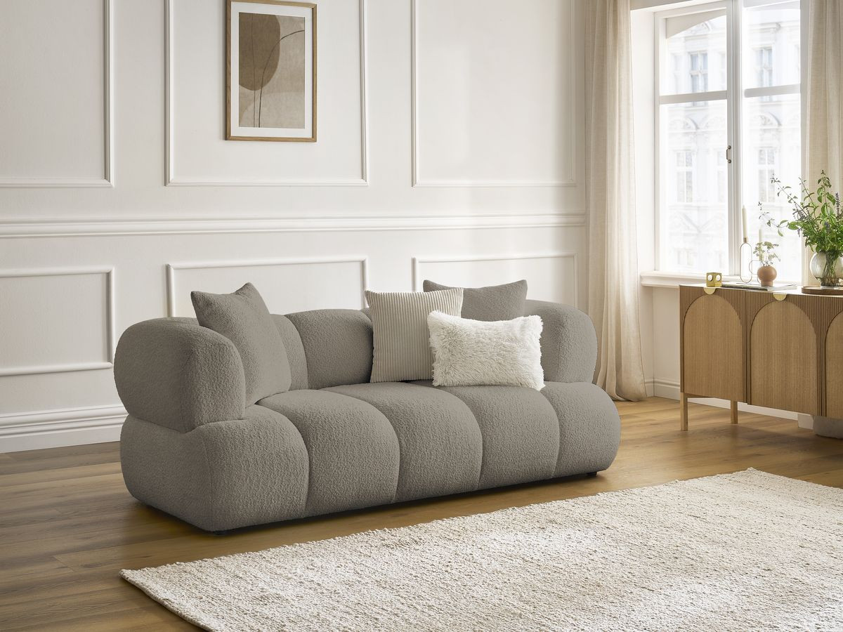 Canapé droit 2 places PAMIRA bouclette taupe