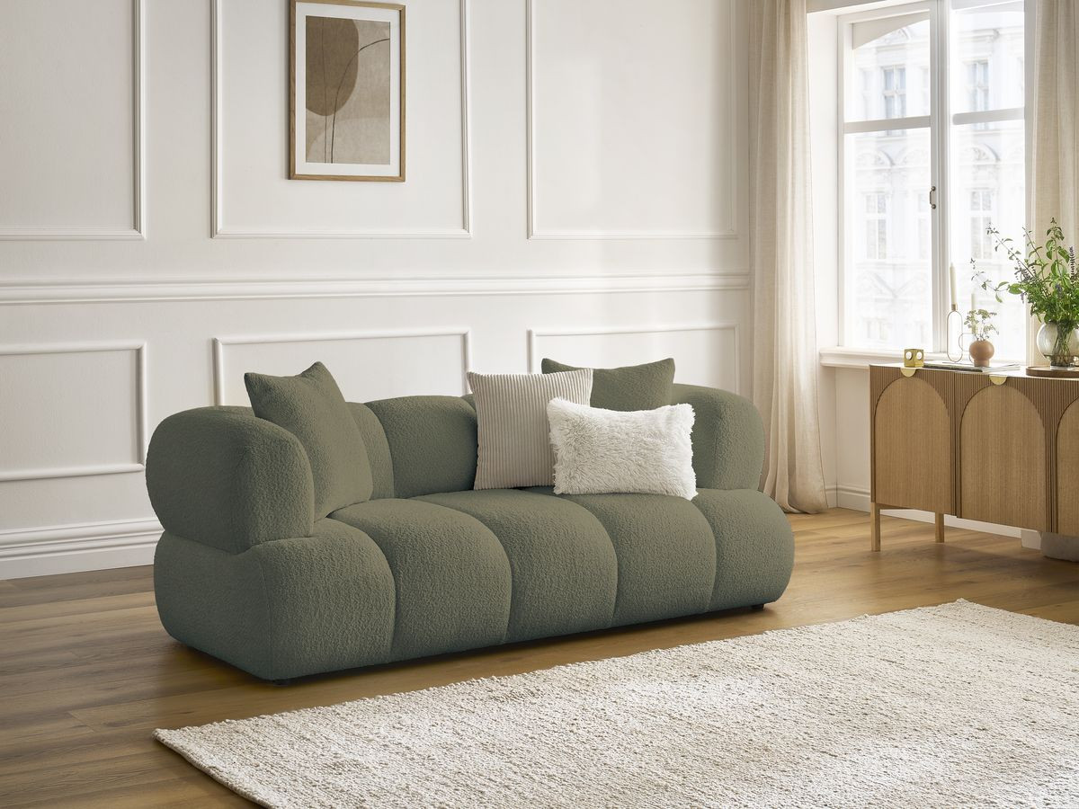Canapé droit 2 places PAMIRA bouclette vert