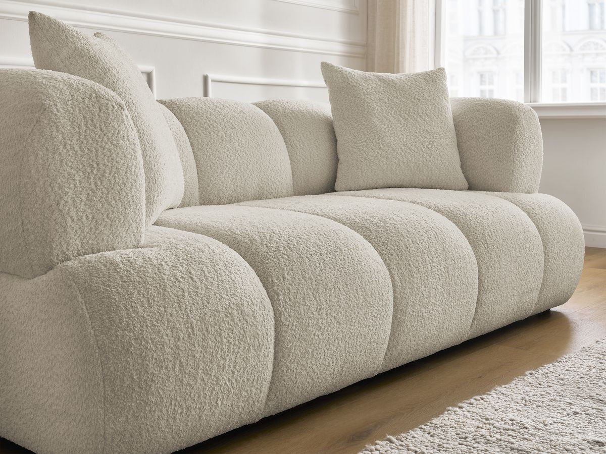 Canapé droit 2 places PAMIRA bouclette avec pouf beige — vue 6