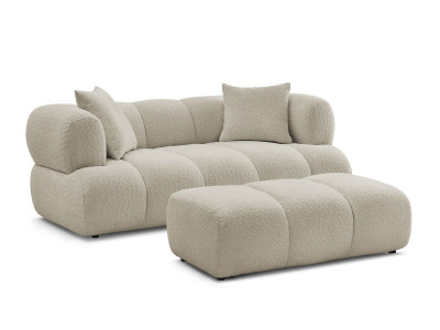 Canapé droit fixe 2 places PAMIRA tissu bouclette avec pouf