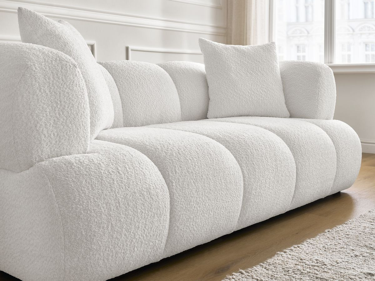 Canapé droit 2 places PAMIRA bouclette avec pouf blanc — vue 6