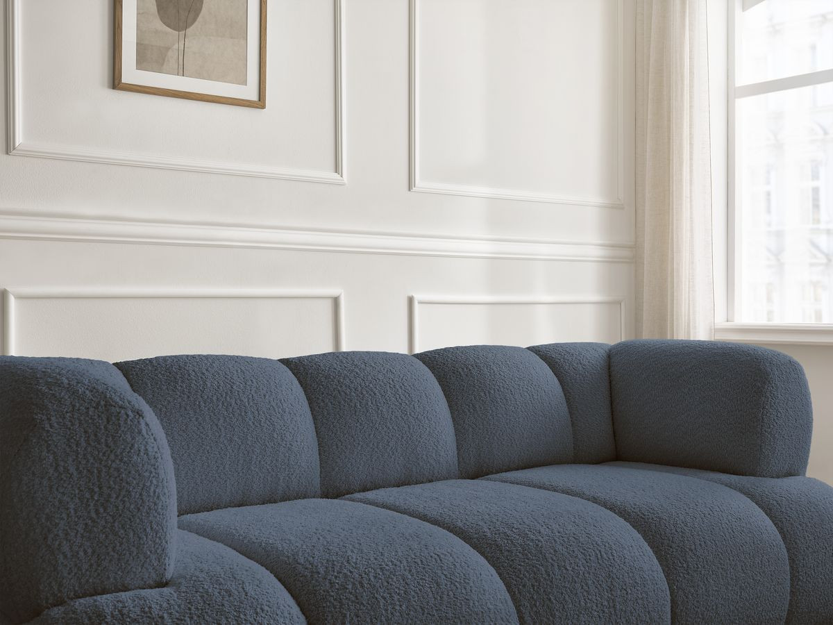 Canapé droit 2 places PAMIRA bouclette avec pouf bleu foncé — vue 4