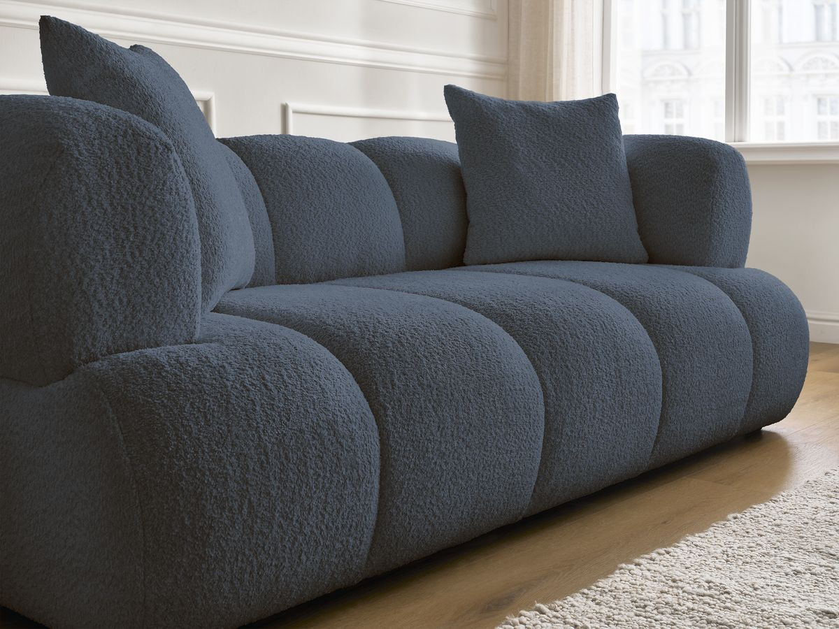 Canapé droit 2 places PAMIRA bouclette avec pouf bleu foncé — vue 6