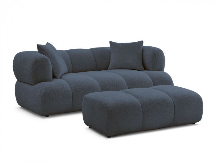 Canapé droit fixe 2 places PAMIRA tissu bouclette avec pouf