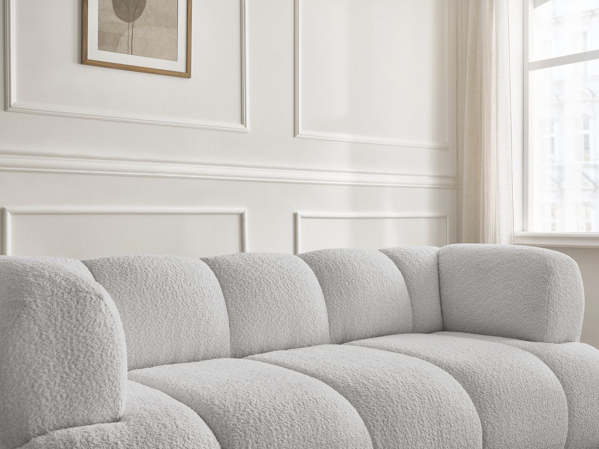 Canapé droit 2 places PAMIRA bouclette avec pouf gris clair — vue 4