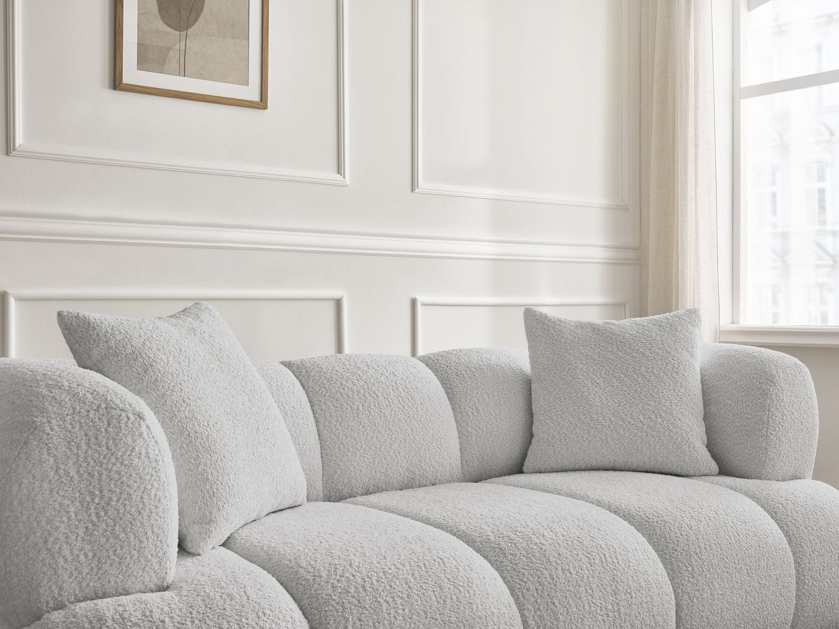 Canapé droit 2 places PAMIRA bouclette avec pouf gris clair — vue 5