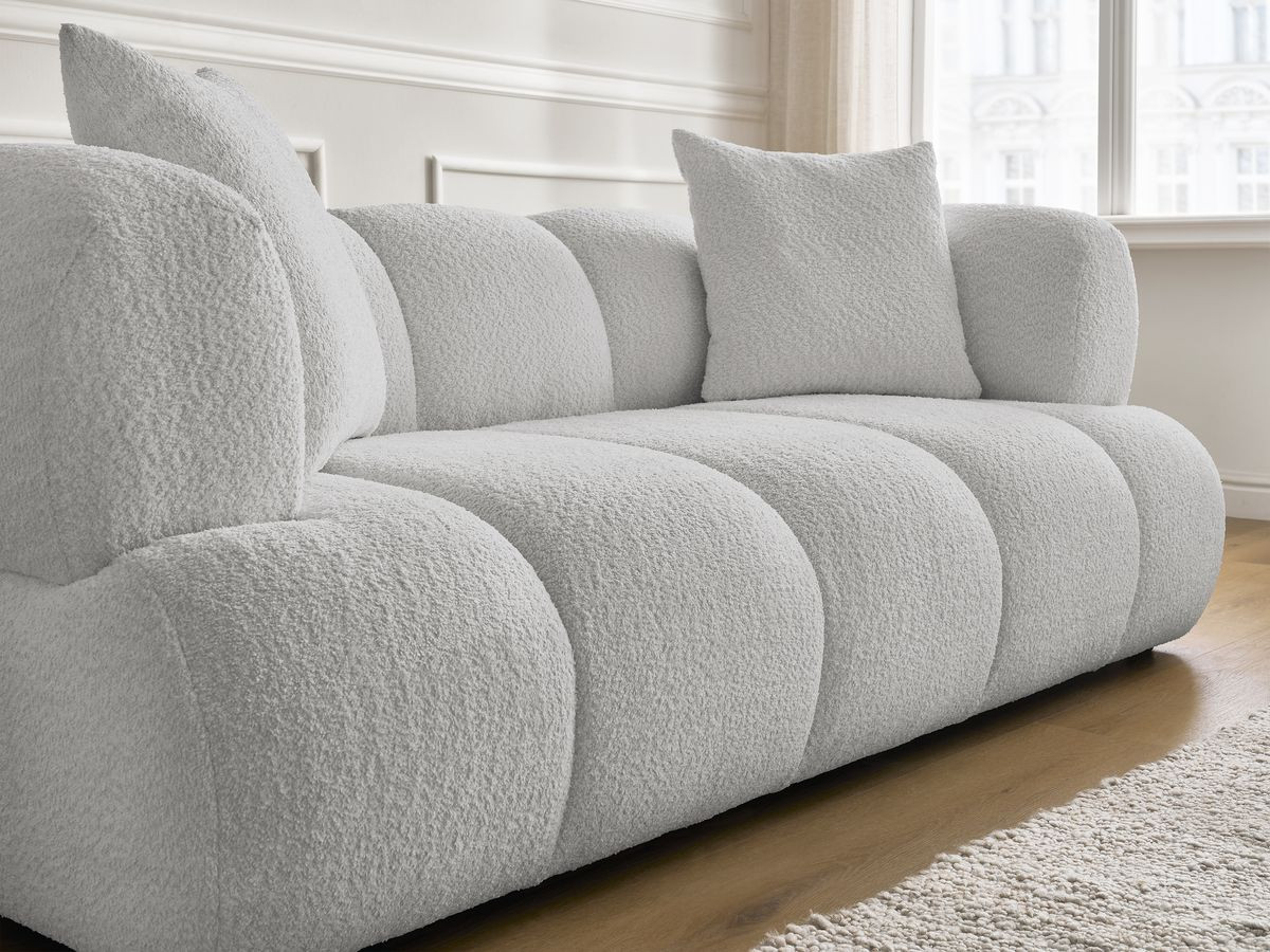 Canapé droit 2 places PAMIRA bouclette avec pouf gris clair — vue 6