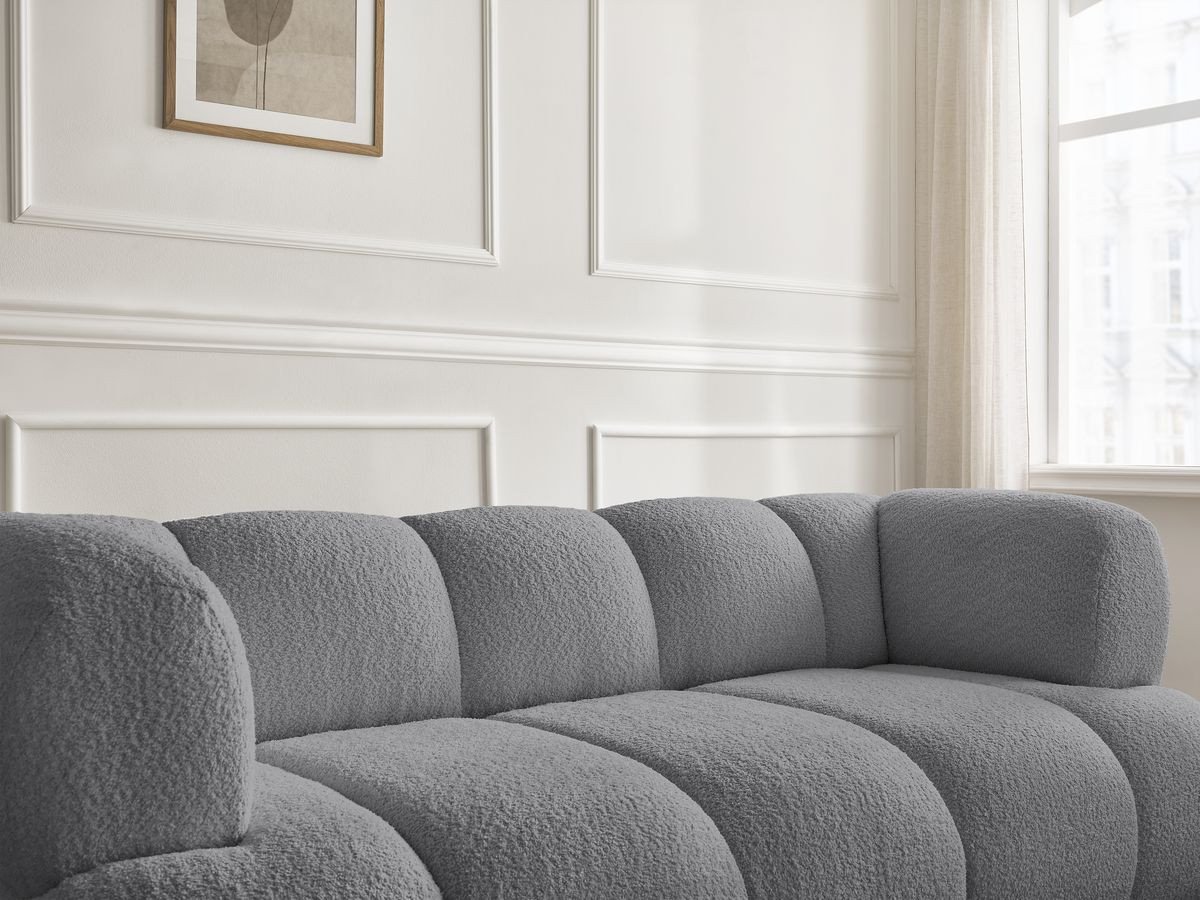 Canapé droit 2 places PAMIRA bouclette avec pouf gris foncé — vue 4